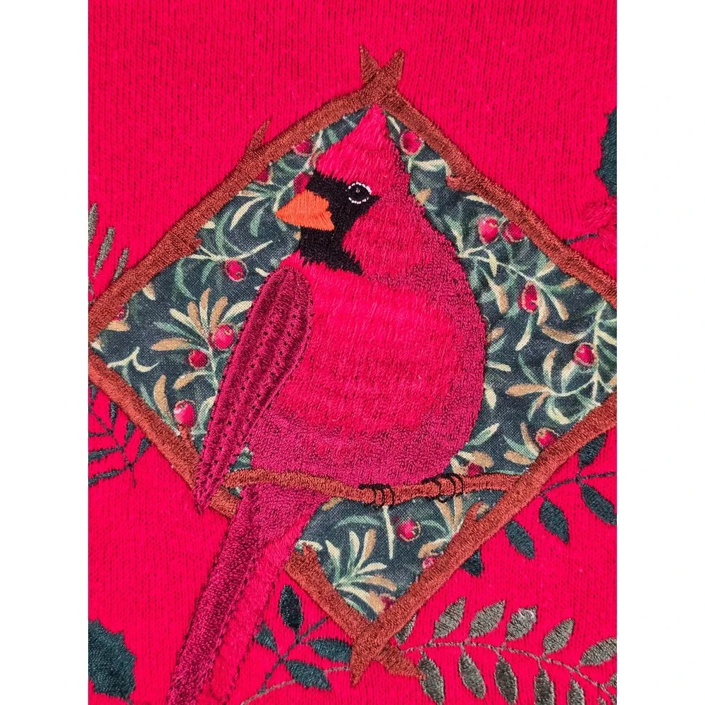 Vintage‎ Top Stitch Morning Sun Cardinal Embroidered Crewneck Sweater Red Large